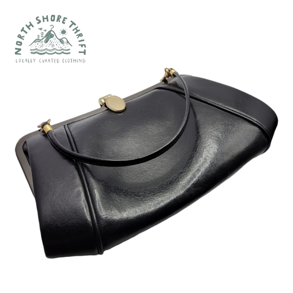 Vintage Mellow Manufactured Leather Metal Clasp Black Clutch Purse - Picture 2 of 13